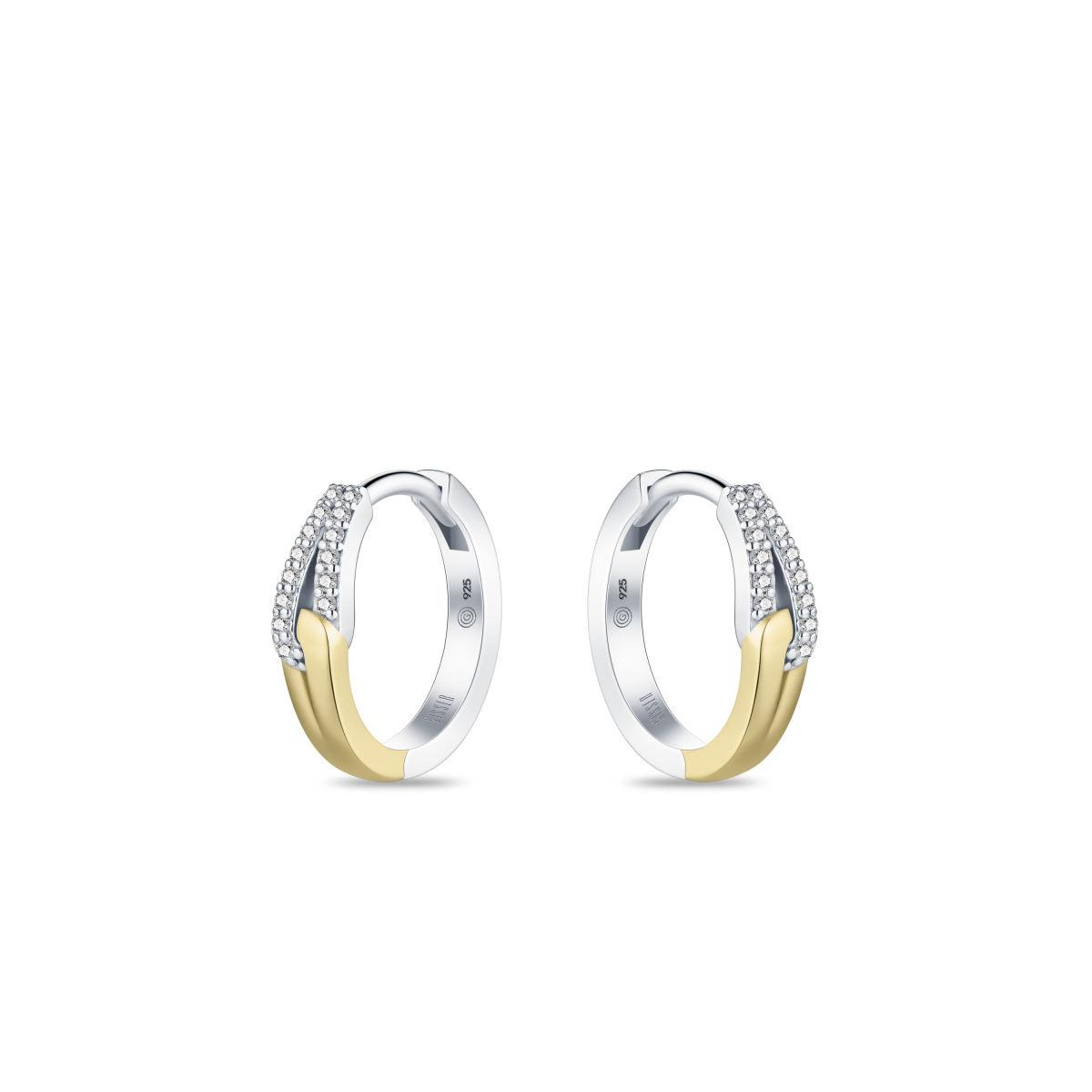 Gisser Bi-colour zilver vergulde oorringen met zirkonia kc1059Y