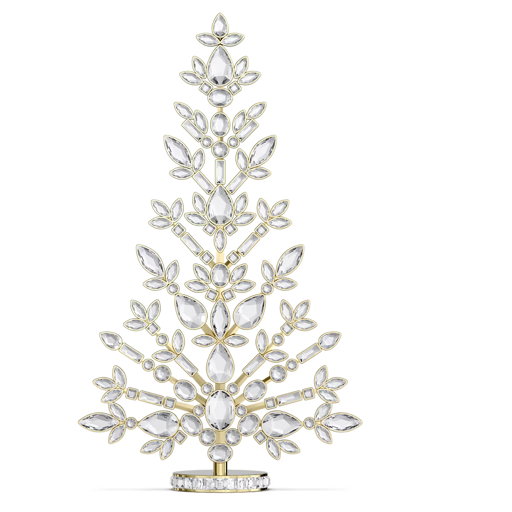 Dit glinsterende boomornament is een nieuwe interpretatie van een van de meest betekenisvolle symbolen van de feestdagen en is ge&iuml;nspireerd op de Gema-lijn, met 296 kristallen in verschillende slijpvormen. Elk kristal is geplaatst in een luxueuze zetting met een champagnegoudkleurige toplaag, wat zorgt voor een stralende en tijdloze elegantie in uw kerstdecoratie. Decoratief voorwerp. Geen speelgoed. Niet geschikt voor kinderen jonger dan 15 jaar.

Artikelnr.: 5742094
Collectie:  Gema
Formaat: 17.1 x 3.6 x 10.2 cm
Materiaal:  Kristallen, Polyester, Metaal met champagnegoudkleurige afwerking
Kleur:  Wit