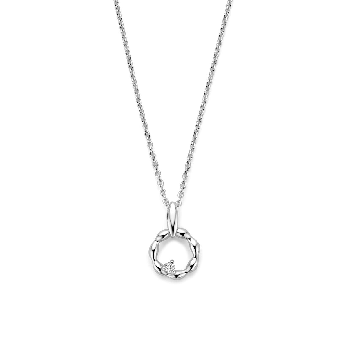 Gerhodineerd 925 zilveren collier met zirkonia. Het collier heeft lengtes van 41-43-45cm en een schakelbreedte van 1.2mm. Uitgevoerd met een karabijnsluiting.