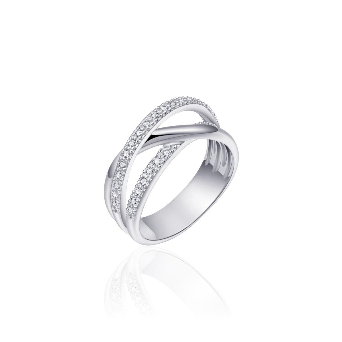 Zilveren ring dubbele banen gezet met zirkonia R311-58