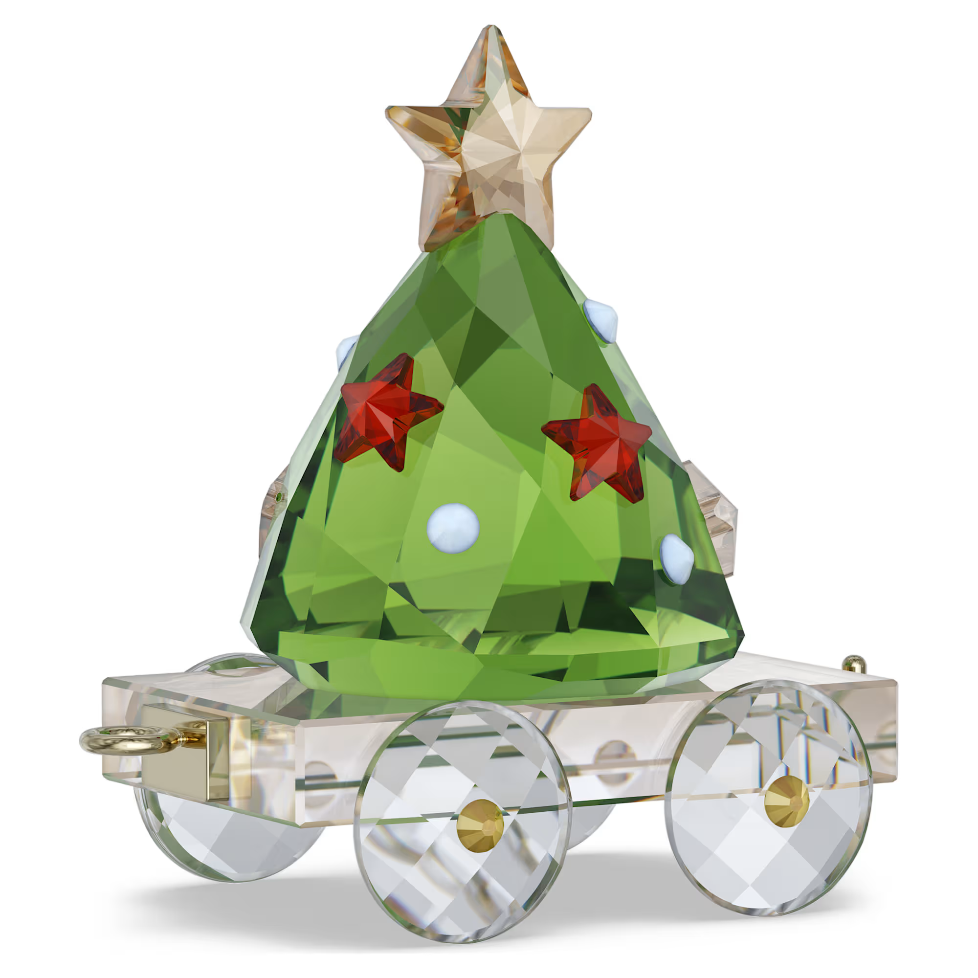 De Holiday Cheers-trein is een verzamelobject om jaar na jaar van te genieten. De reis breidt zich elk jaar uit met speciale nieuwe wagons, waardoor de presentatie elk seizoen langer en magischer wordt.De Jaarlijkse Editie-wagon voor 2026 vervoert een magnifieke groene boom, versierd met een stralende Golden Shadow-ster aan de top. Het ontwerp is vervaardigd met 455 facetten en sluit naadloos aan op de Holiday Cheers-trein, waardoor nostalgie, feestelijke charme en vreugde uw huis binnenrijden. Decoratief voorwerp. Geen speelgoed. Niet geschikt voor kinderen onder de 15 jaar.

Artikelnr.: 5732577
Collectie:  Holiday Cheers
Formaat: 3.7 x 2.4 x 3.8 cm
Ontwerper:  Gergely Szoeke
Materiaal:  Kristallen, Metaal met goudkleurige afwerking
Kleur:  Meerkleurig