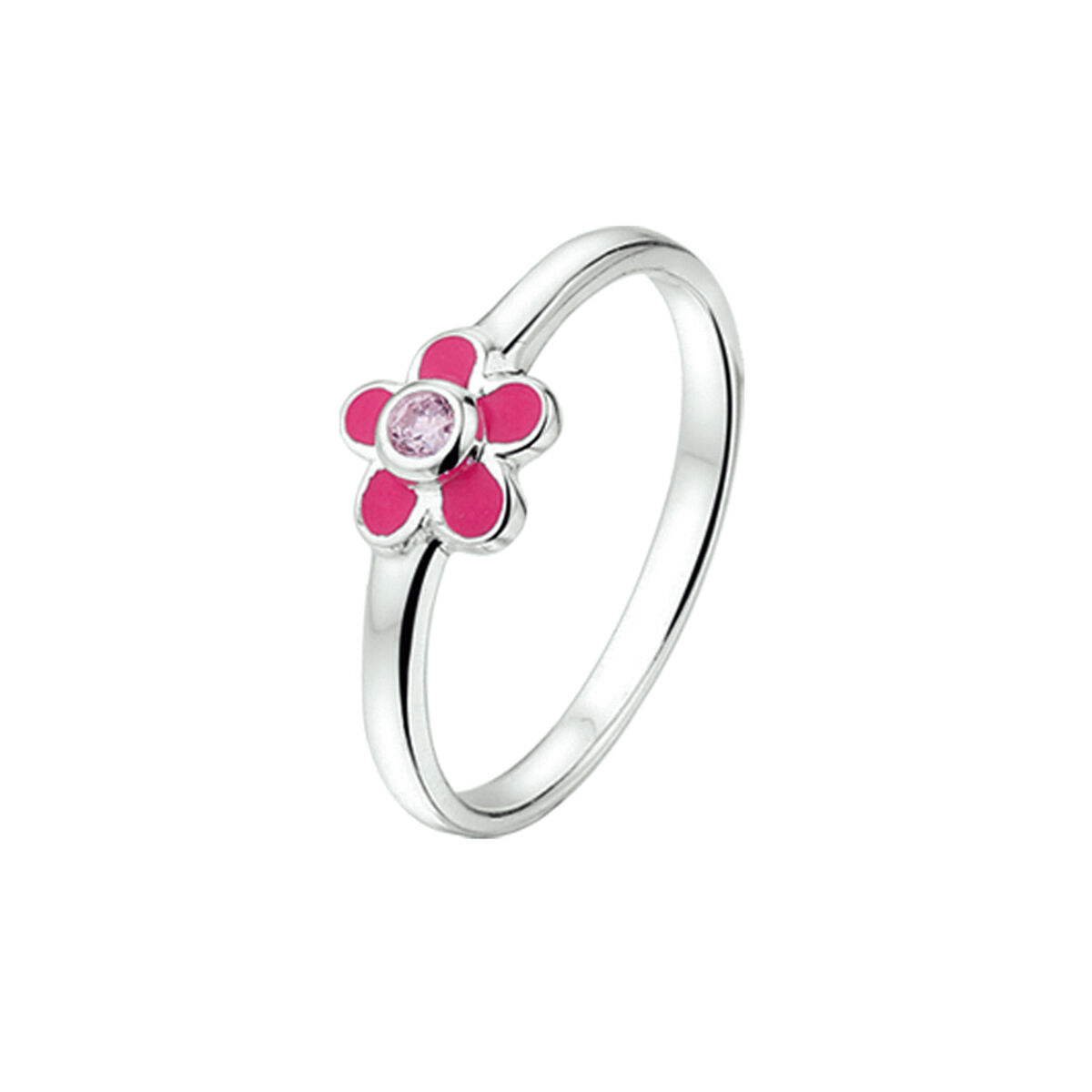 Ring met een roze bloem met een zirkonia