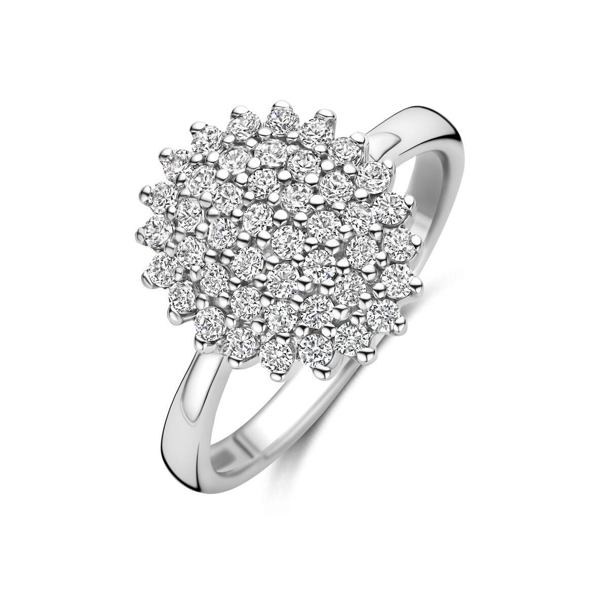 Gerhodineerd 925 zilveren ring met zirkonia. De ring heeft een afmeting van 13.5x12mm.