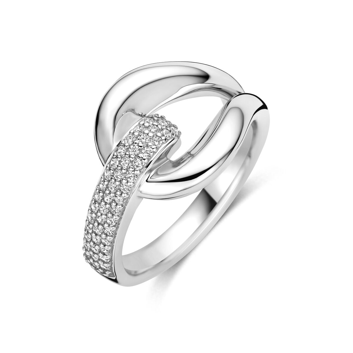 Gerhodineerd 925 zilveren ring met zirkonia. De ring heeft een breedte van 13mm.