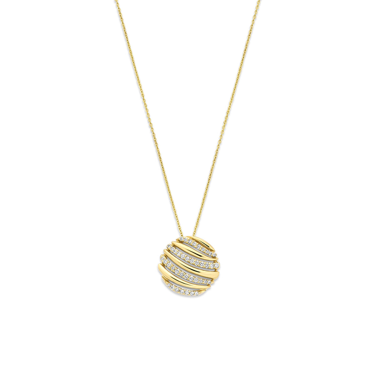 14k Geelgouden collier uitgevoerd met diamant. Het collier heeft draaglengtes van 41-43-45cm en een schakelbreedte van 0.8mm. 