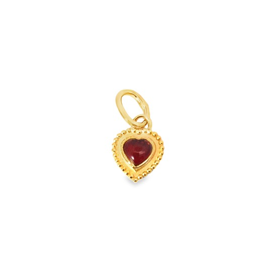 Der Anh&auml;nger Herz Kugelrand Granat, besteht aus Ag 925 Silber mit einer hochwertigen Vergoldung und einem Granat-Edelstein. Ein elegantes Schmuckst&uuml;ck der Kategorie "Schmuck", das an einer feinen Kette getragen seine volle Wirkung entfaltet. Ideal f&uuml;r besondere Anl&auml;sse oder als stilvolles Alltagsaccessoire.