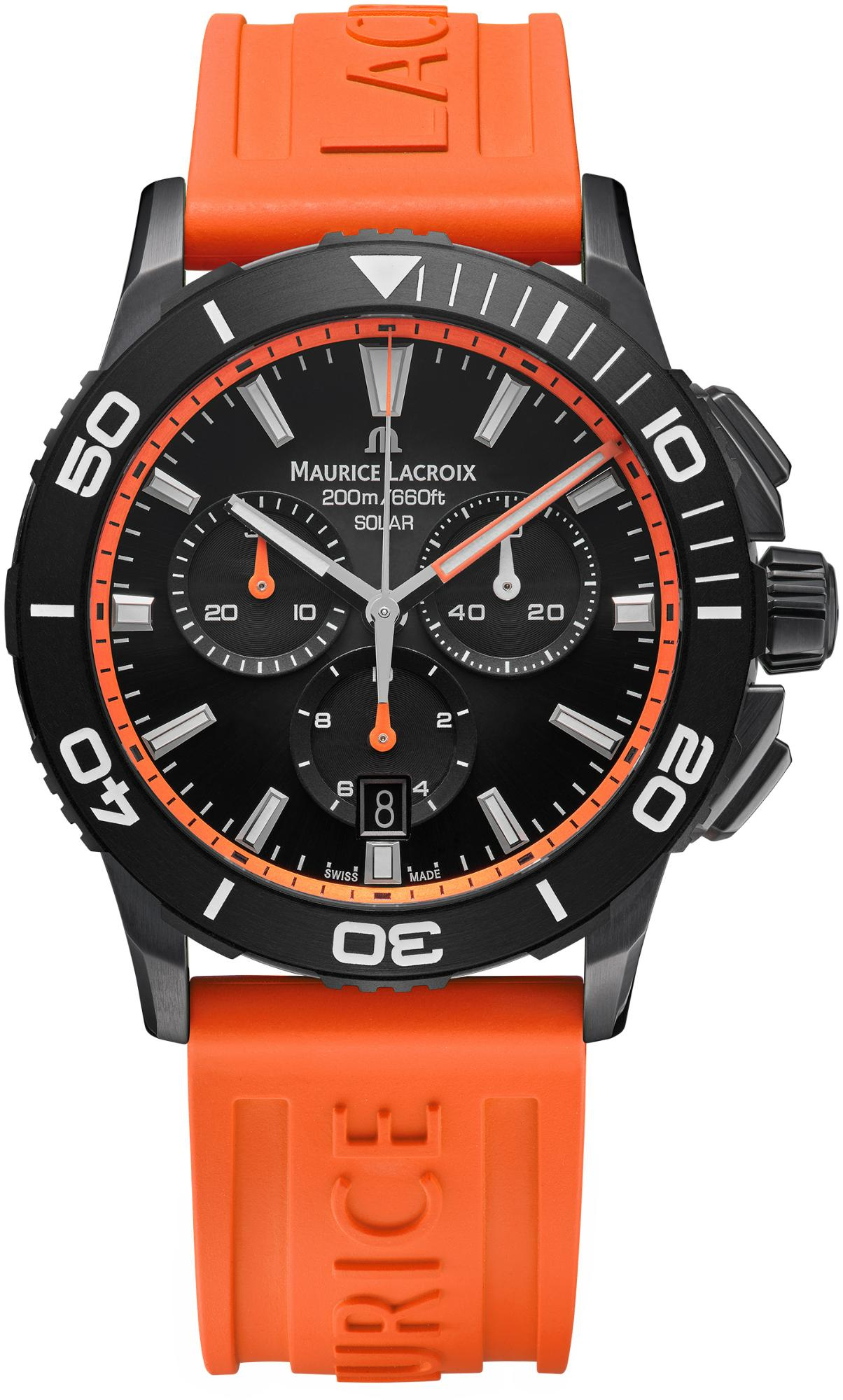 De Maurice Lacroix Pontos S Solar Horloge (modelnummer: PT1038-DLB00-330-6) heeft een zwarte wijzerplaat, oranje siliconen band en een roestvrijstalen kast. Met zonne-aangedreven mechanisme, waterbestendig tot 20 ATM, en chronograaf functies. Ideaal voor dagelijks gebruik, zowel casual als sportief, dankzij zijn stijlvolle ontwerp en robuuste constructie. Antiallergisch en nikkelvrij. Nieuw en Zwitserse precisie.