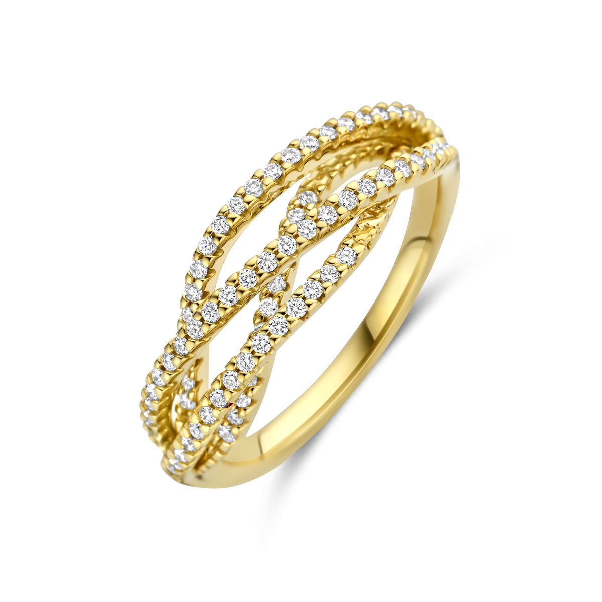 14k Geelgouden ring uitgevoerd met diamant. De ring heeft een breedte van 7mm. Het totale diamantgewicht is 0.34ct.