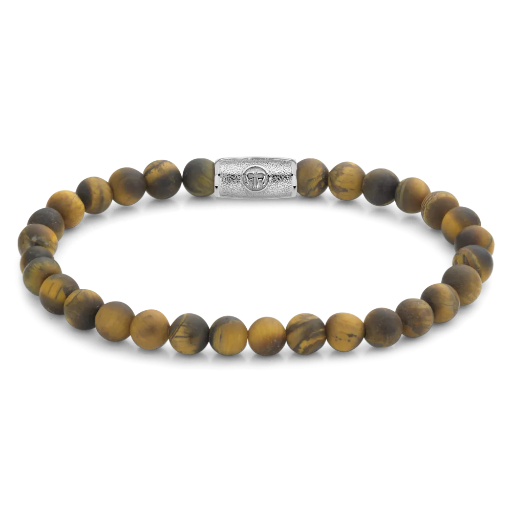 Bead armband, handgemaakt van 6mm stenen met een zilverkleurige sluiting. Het Rebel & Rose sieraad is makkelijk te combineren met andere zilveren, leren of kralenarmbanden.