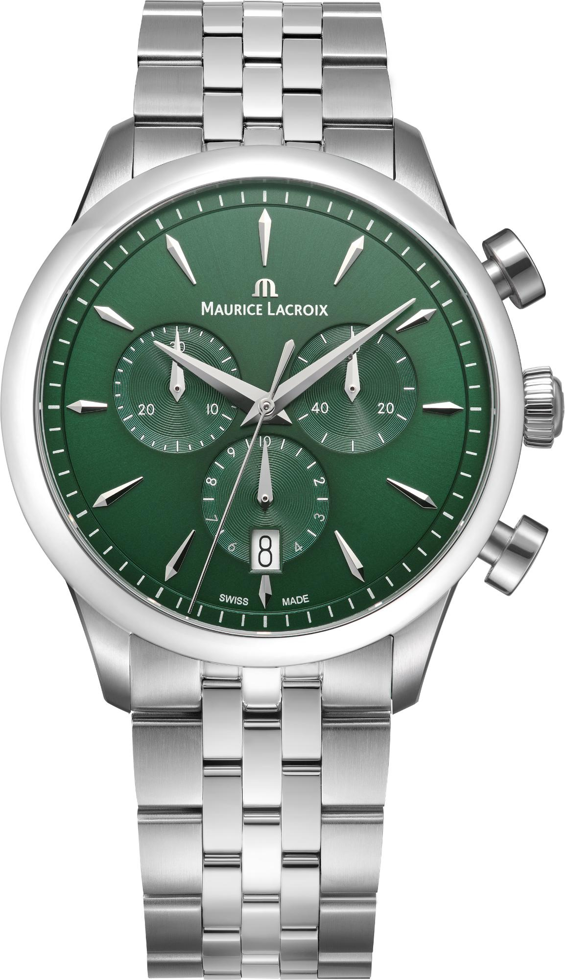 De Maurice Lacroix 1975 Quartz - 751038-SS002-630-1 biedt een elegante combinatie van een groene wijzerplaat, zilverkleurige stalen kast en band. Met functies zoals chronograaf, datumaanduiding en Zwitsers quartz uurwerk. Waterbestendig tot 10 ATM. Draag deze stijlvolle horloge dagelijks of bij speciale gelegenheden voor een verfijnde en moderne look. Nieuwe staat en nikkelvrij.
