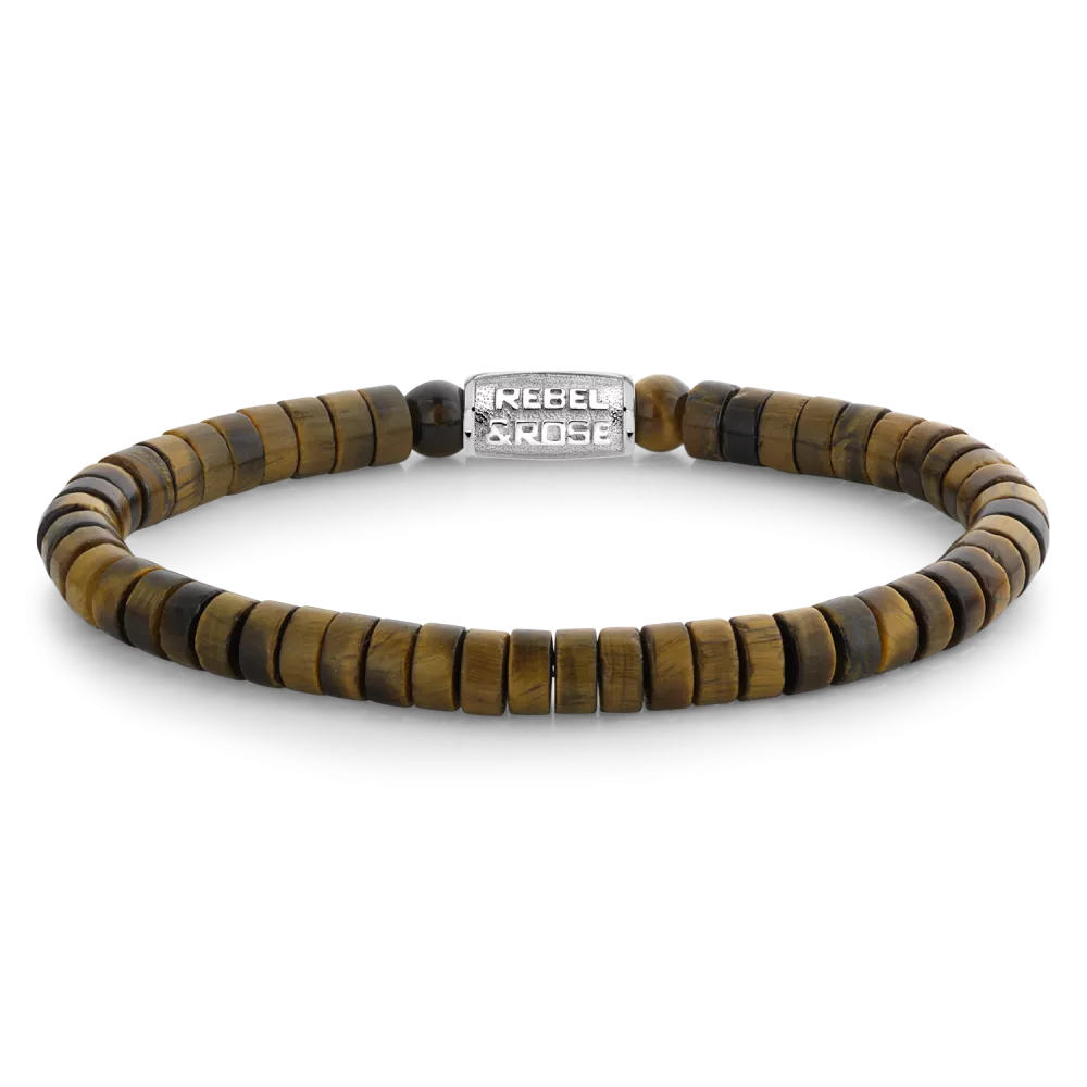 Bead armband, handgemaakt van 6mm Tiger Eye stenen in de vorm van slices / schijfjes. De sluiting is zilverkleurig. De slices armbanden laten zich heel makkelijk combineren met andere zilveren, leren of kralenarmbanden. Omdat in deze armband geen ronde stenen zijn gebruikt, heeft de collectie de veelbetekenende naam &lsquo;No balls please&rsquo;.