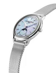 Frederique Constant staal Classic Moneta. Bleu mother of pearl wijzerplaat en stalen millanaise band.