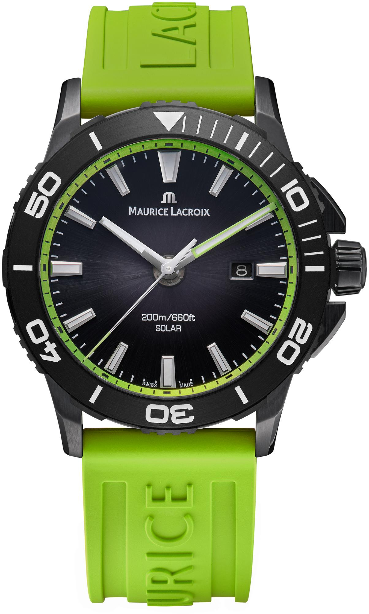 De Maurice Lacroix Pontos S Solar Horloge (modelnummer PT1008-DLB00-330-5) combineert elegantie en functionaliteit. Met een zwarte wijzerplaat, groen plastic siliconen bandje en roestvrijstalen kast is dit horloge waterbestendig tot 20 ATM en beschikt het over een analoge weergave en zonne-energie. Draag deze stijlvolle, Zwitserse polshorloge bij zowel formele als informele gelegenheden. Ideaal voor dagelijkse avonturen.
