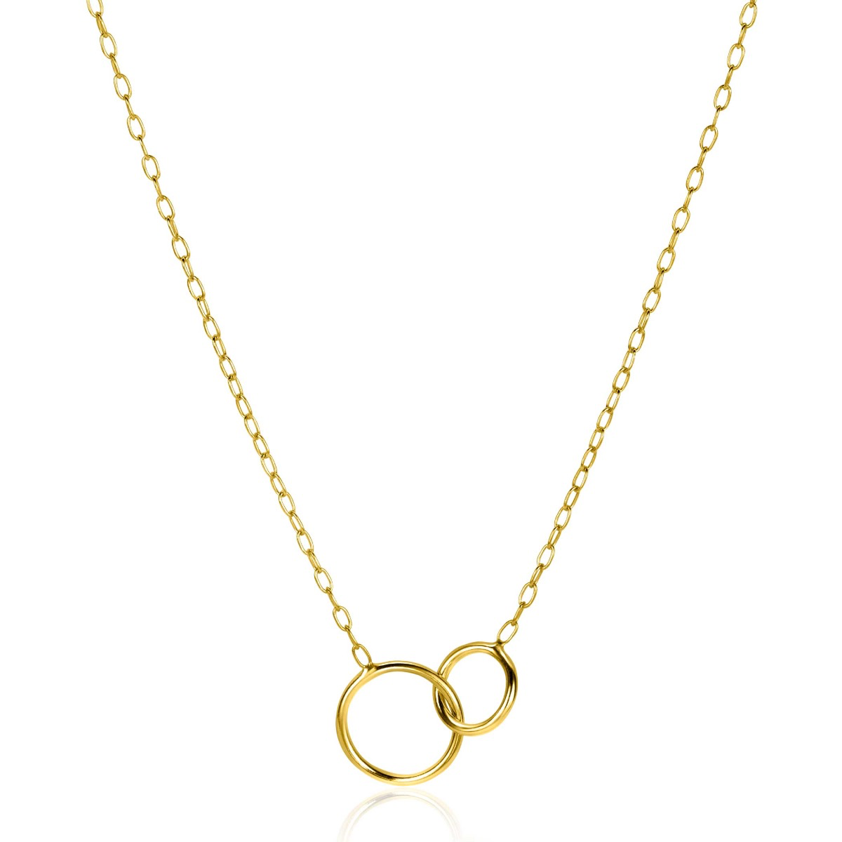ZINZI gold plated zilveren paperclip schakelketting, waarbij in het midden twee ronde vormen mooi met elkaar verbonden zijn. De lengte is te vari&euml;ren tussen 42 en 45cm. Met herkenbaar Zinzi hartje bij de sluiting. Vervaardigd van eerste gehalte zilver (925) en met extra 14K geel vergulding.