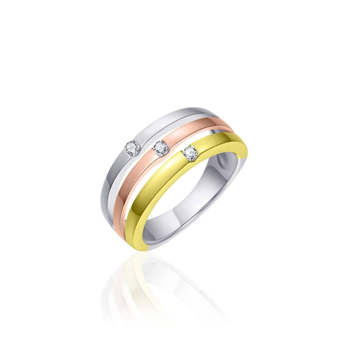 Gisser zilveren Tri-colour ring 3 banen met zirkonia R051T-54
