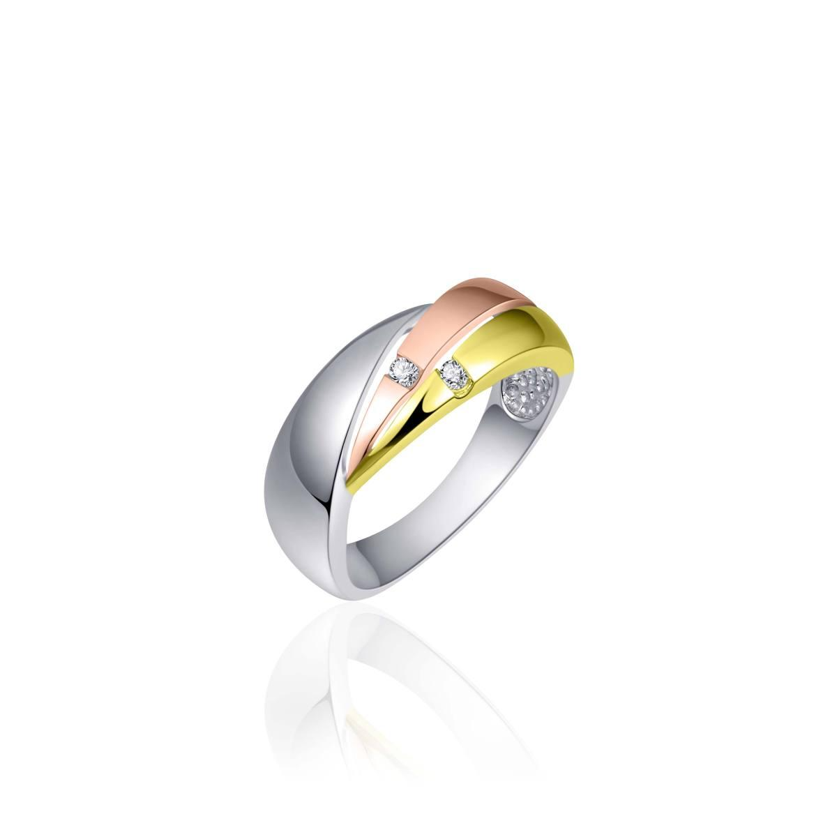 Gisser zilveren Tri-colour vergulde ring met zirkonia R054t-54