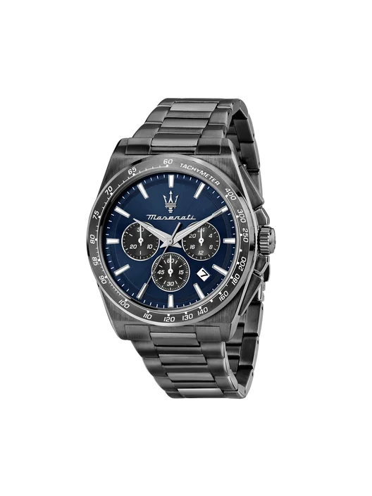 Der Velocita Maserati Chr. Blau bietet ein elegantes Design mit einem schwarzen Armband und Edelstahlgeh&auml;use. Die Uhr hat Datumsfunktion und einen Geh&auml;usedurchmesser von 43 mm. Ideal f&uuml;r formelle und informelle Anl&auml;sse, betont sie einen stilvollen Look. Tragen Sie sie zu Anz&uuml;gen oder smart-casual Outfits, um den besten Eindruck zu hinterlassen. Neu und unbenutzt erh&auml;ltlich.