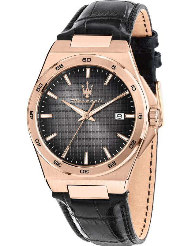 Die Velocita Slim Maserati Herrenuhr, besticht durch ein elegantes Design mit schwarzem Armband und einem Geh&auml;use aus Edelstahl. Sie verf&uuml;gt &uuml;ber eine Datumsfunktion und ist bis zu 5 ATM wasserdicht. Mit einer Gr&ouml;&szlig;e von 40 mm ist sie der perfekte Begleiter f&uuml;r jeden Anlass und kann sowohl zu formeller als auch zu legerer Kleidung getragen werden.