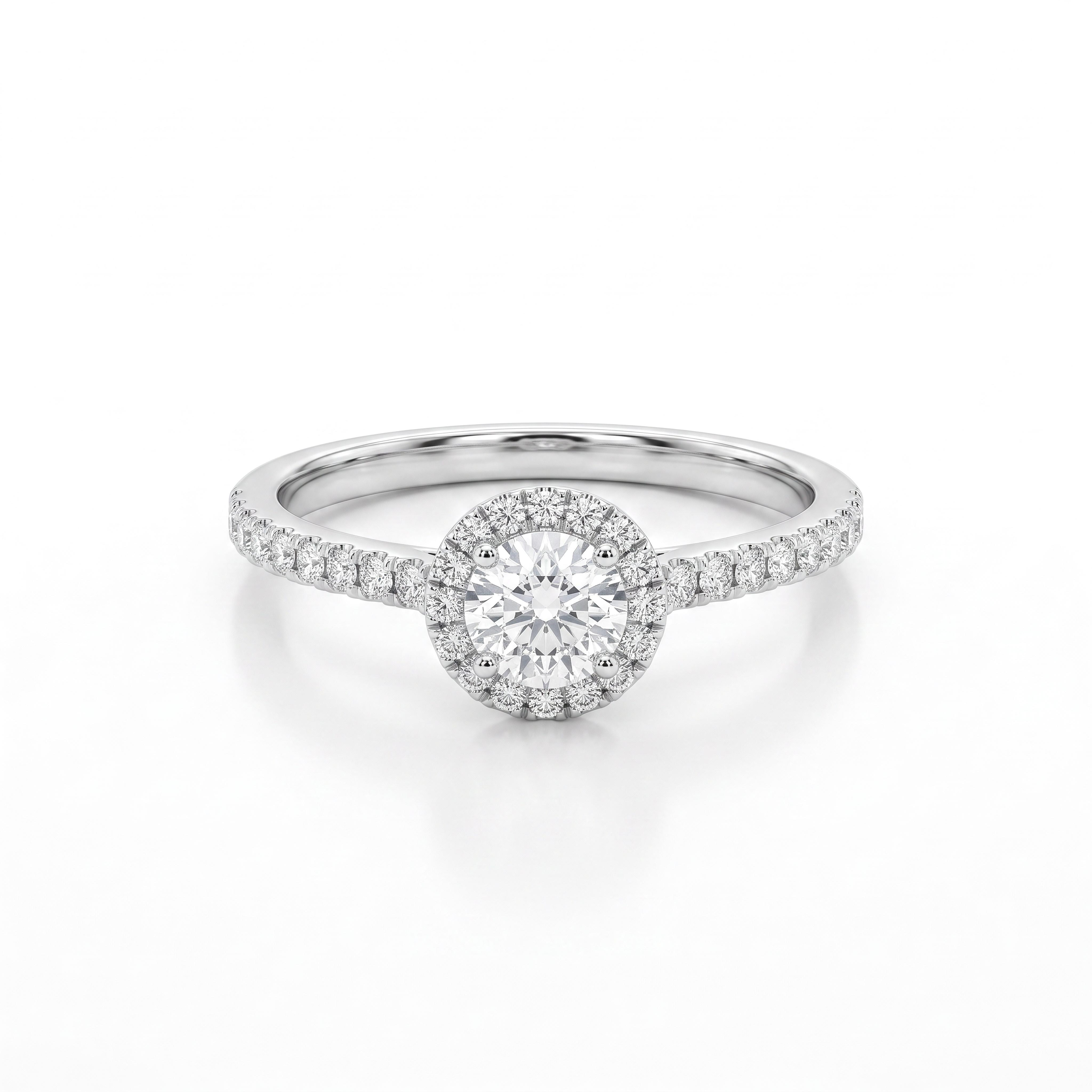 Tijdloze Elegance: 14 Karaat Witgouden Halo Verlovingsring met 0.59ct Diamant
Ben je op zoek naar de perfecte witgouden verlovingsring die luxe, kwaliteit en een adembenemende schittering combineert? Deze exclusieve 14 karaat witgouden halo ring van Juwelier Rijk Amsterdam is een droom die uitkomt.

Het middelpunt van de ring is een schitterende 0.40 caraat briljant geslepen diamant met de kwaliteiten F (zeldzaam wit) en SI (lichte inclusies). Om deze centrale steen bevindt zich een verfijnde 'halo' van glinsterende zij-diamanten, doorgetrokken in de band (totaal 0.19 caraat). Samen zorgen de diamanten voor een totaal gewicht van 0.59ct, wat de ring een indrukwekkende en sprankelende uitstraling geeft.

Duurzaam & Massief: Gemaakt voor Dagelijks Gebruik
Achter de elegante uitstraling schuilt een massief 14 karaat witgouden ontwerp. Deze verlovingsring is speciaal vervaardigd om een leven lang mee te gaan en is stevig genoeg voor dagelijks gebruik, zonder in te boeten op verfijning.