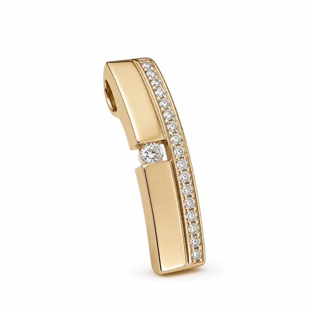 14 karaats geelgouden hanger met 21 briljant geslepen diamanten van totaal 0.17 caraat TW/SI.