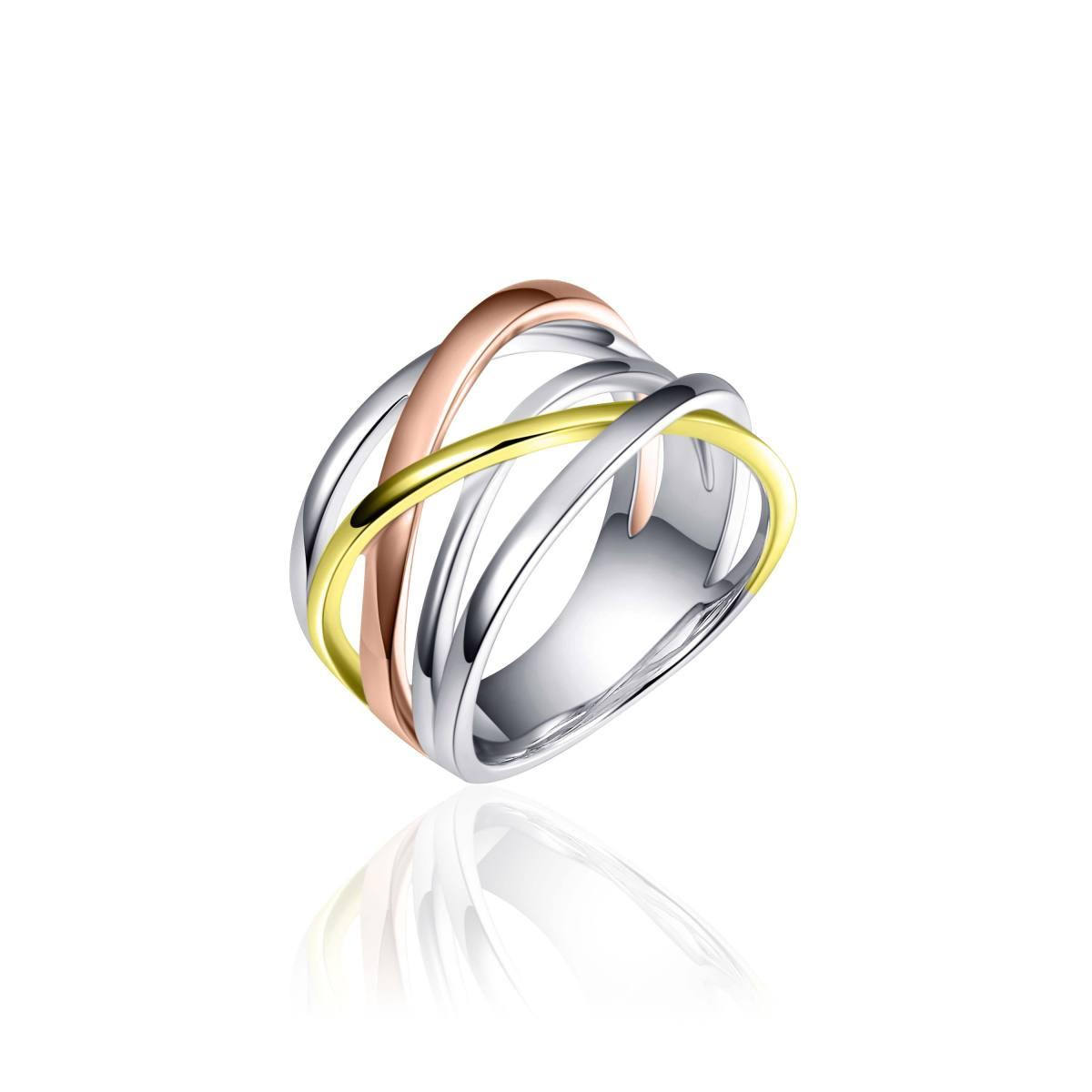 Gisser zilveren Tri-colour vergulde ring R083T-56