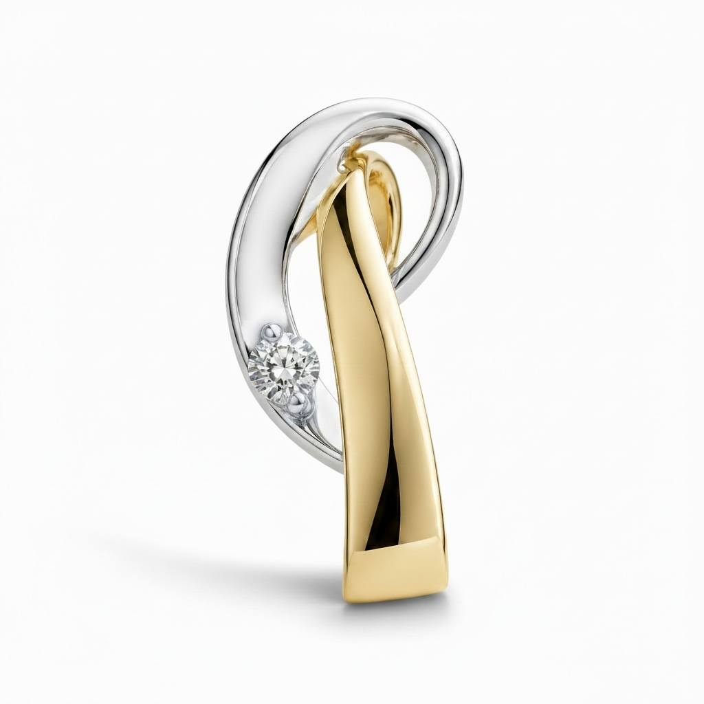 14 karaats bicolor hanger met briljant geslepen diamant van 0.08 caraat G/SI.