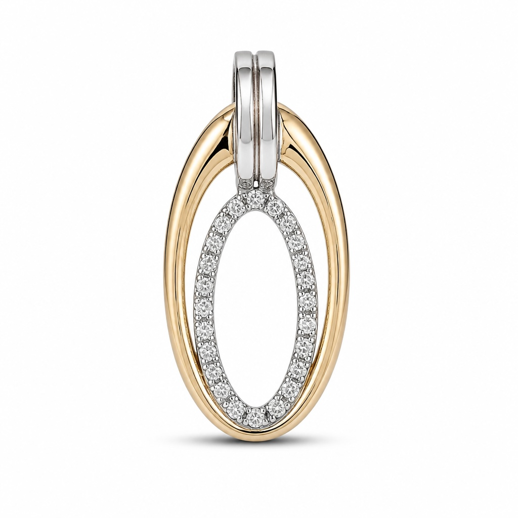 14 karaats bicolor hanger met 24 briljant geslepen diamanten van totaal 0.10 caraat.
