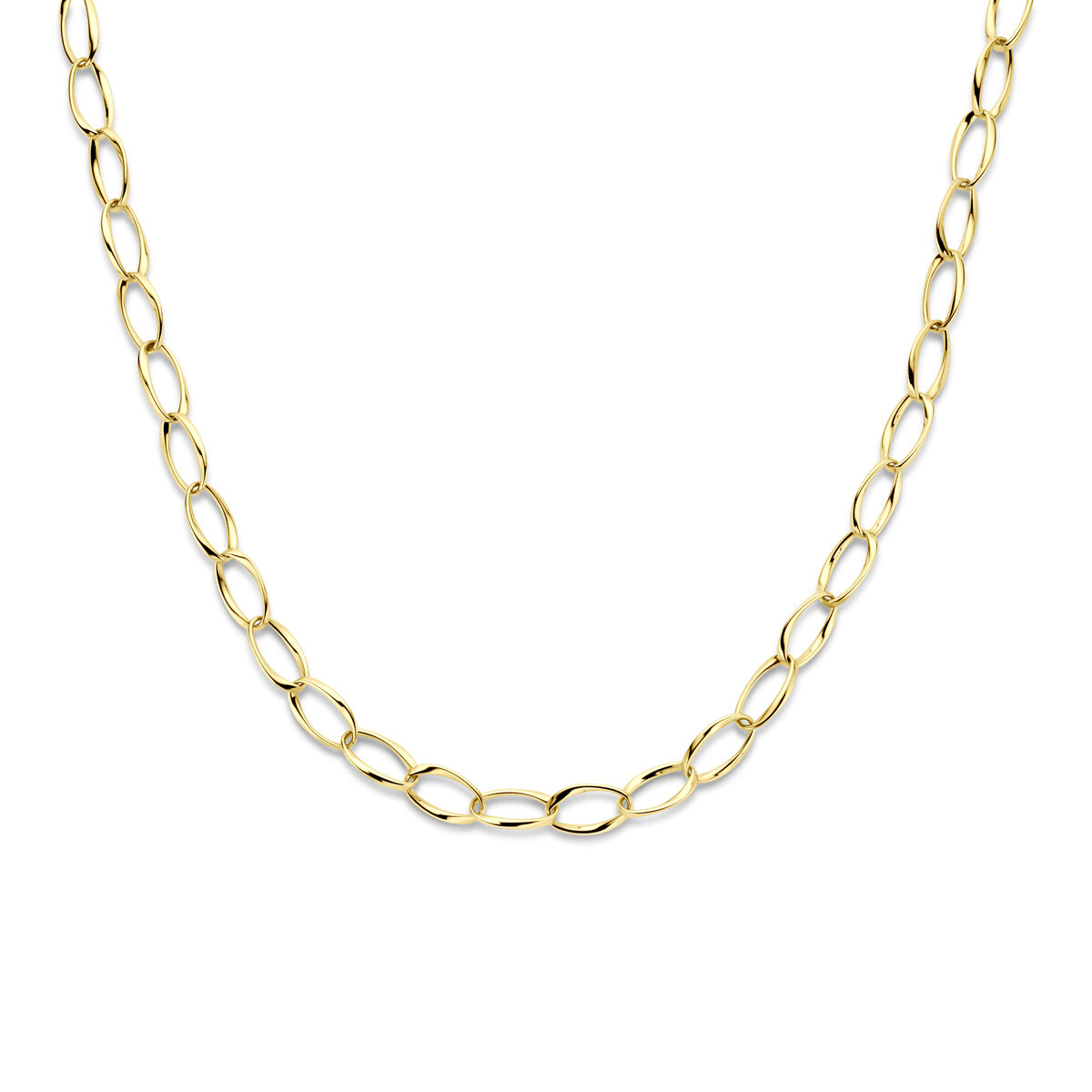 14k Geelgouden collier met een schakelbreedte van 10.5mm en een draaglengte van 45cm. Uitgevoerd met karabijnsluiting.