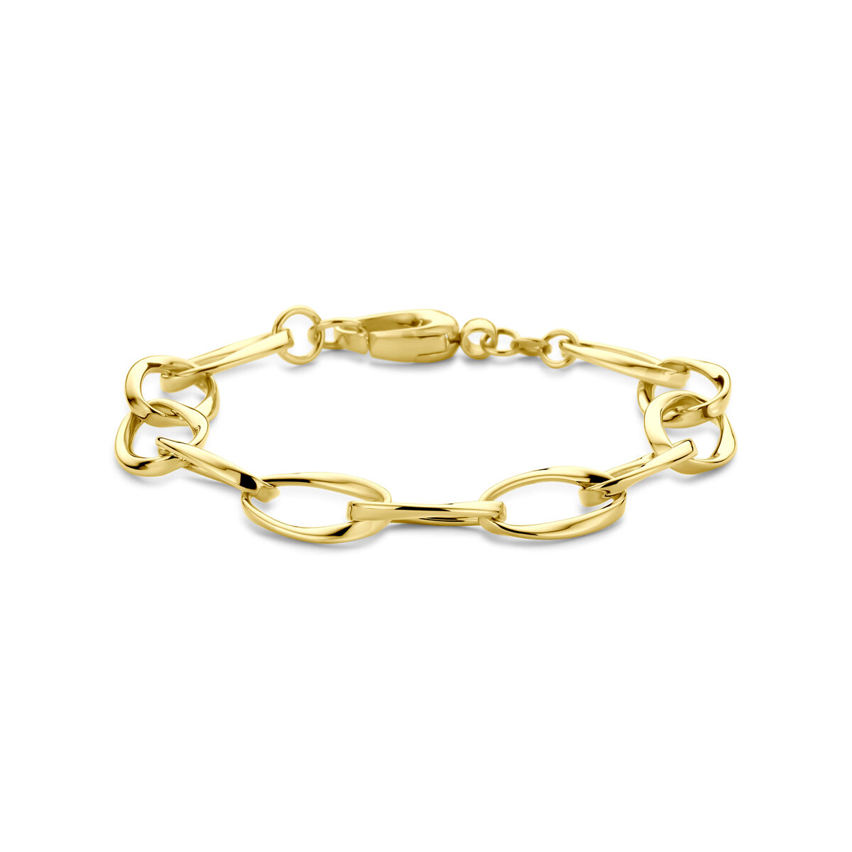 14k Geelgouden armband met een schakelbreedte van 10.5mm. De armband heeft een draaglengte van 19cm. Uitgevoerd met karabijnsluiting.