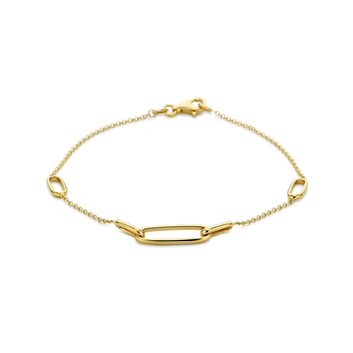 14k Geelgouden armband met een schakelbreedte van 1,2mm en een draaglengte van 19cm. Uitgevoerd met karabijnsluiting.