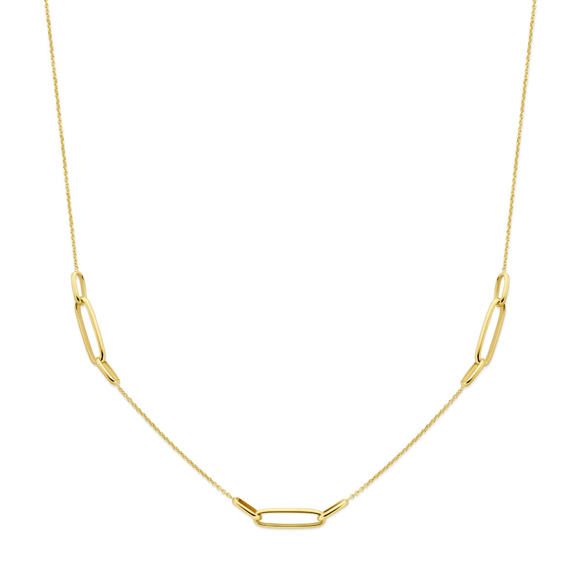 14k Geelgouden collier met een schakelbreedte van 1,2mm en een draaglengte van 45cm. Uitgevoerd met karabijnsluiting.