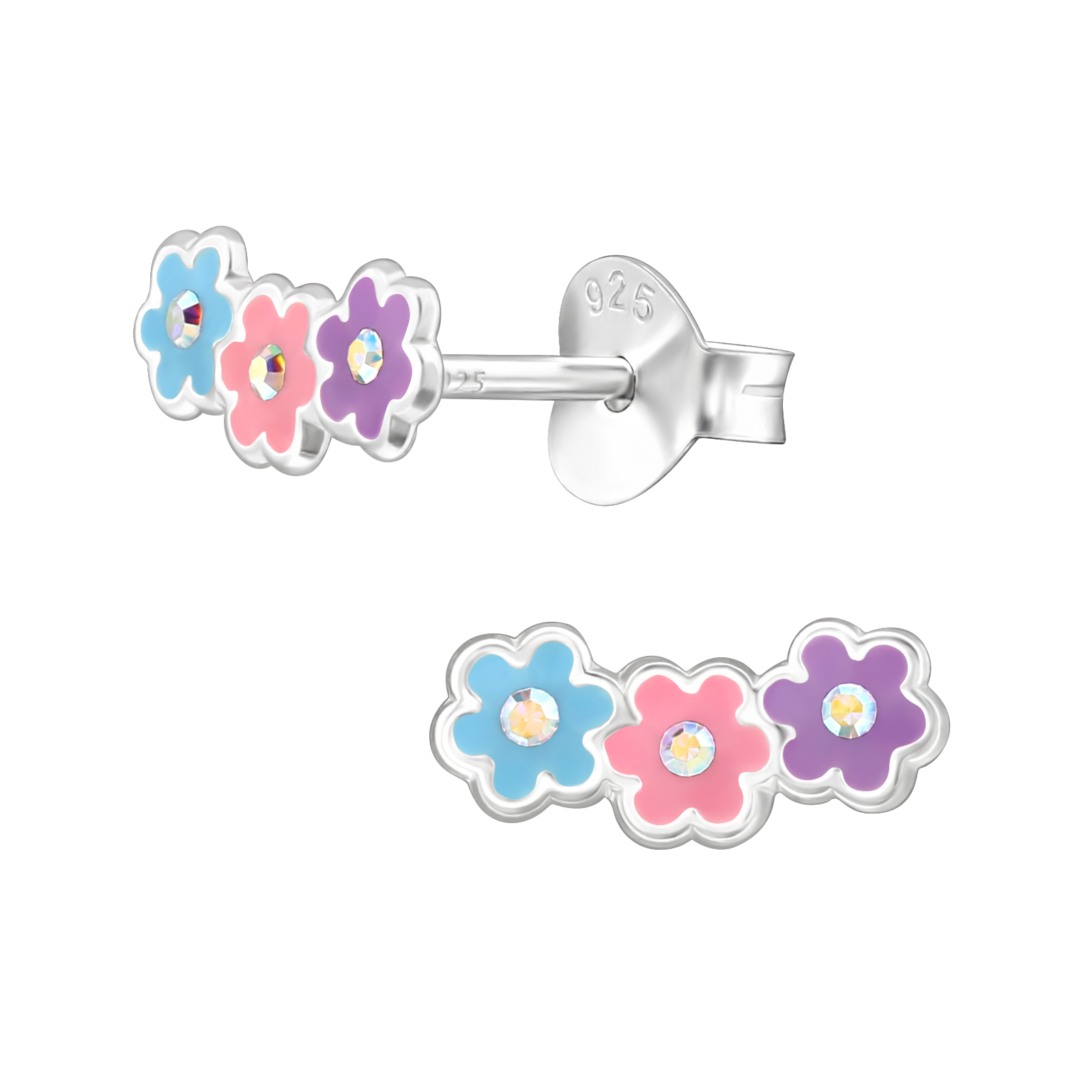 Bloemen zilveren oorstekers met kristallen kind | PCJW49241