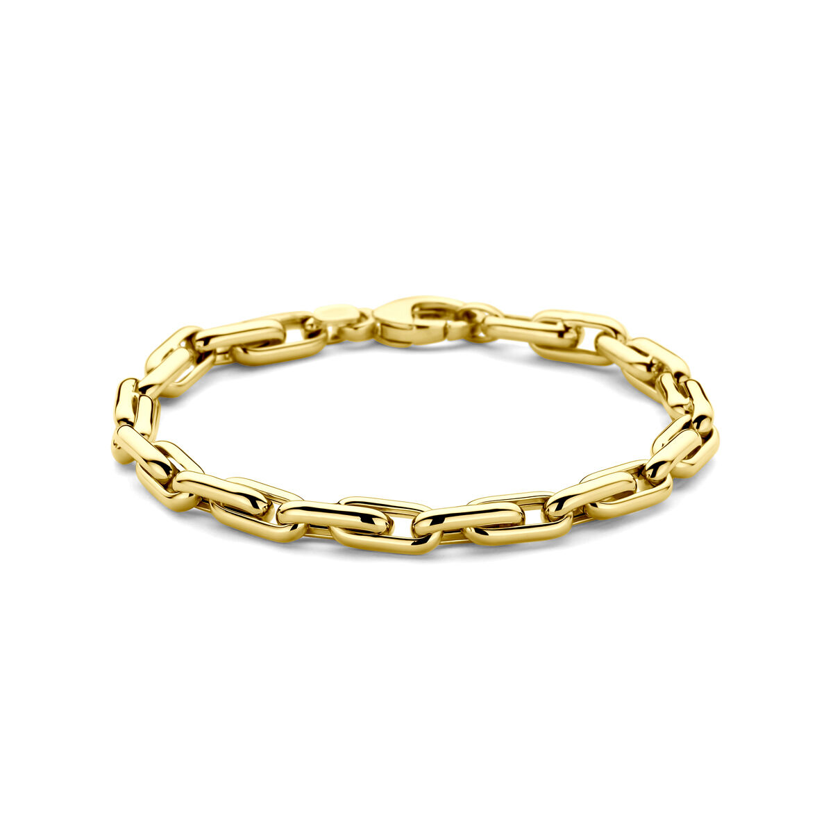 14k Geelgouden armband met een schakelbreedte van 5.5mm en draaglengte van 19cm. Uitgevoerd met karabijnsluiting.