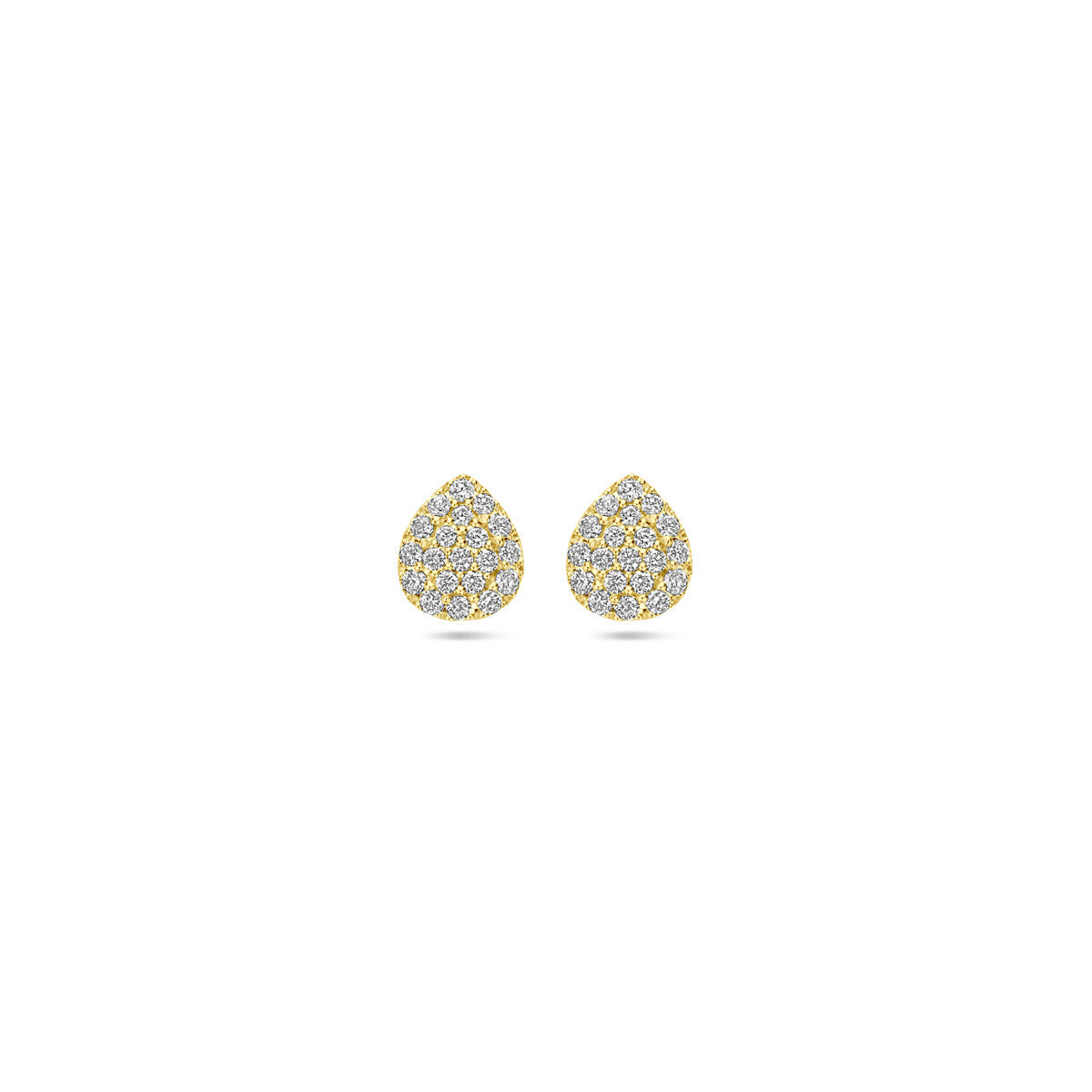 14k Geelgouden oorknoppen uitgevoerd in de vorm van een druppel met diamant. De oorknoppen hebben een afmeting van 6x5.5mm. Het totale diamantgewicht is 0.21ct.