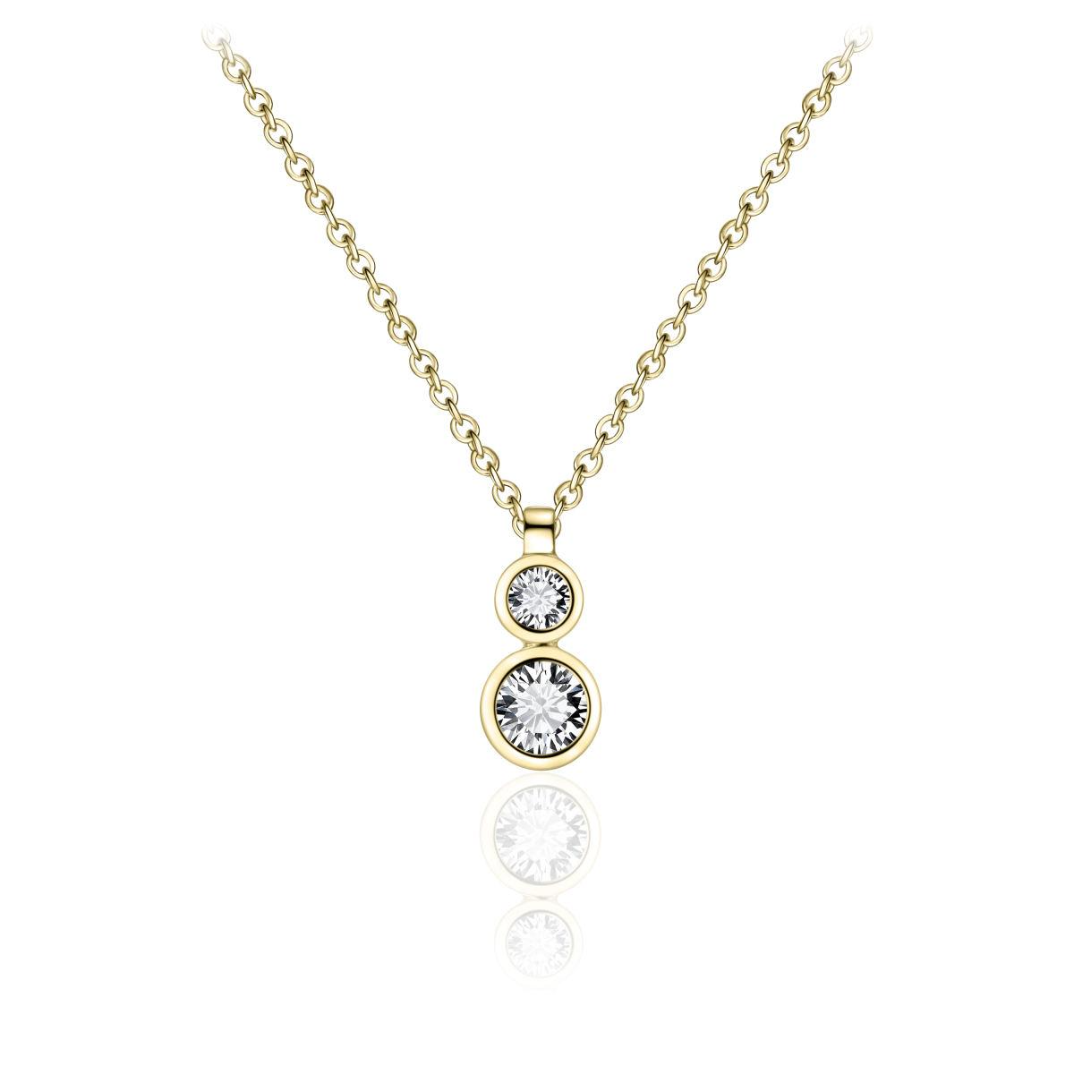 Gisser zilver verguld collier met 2 zirkonia's onder elkaar N1038Y