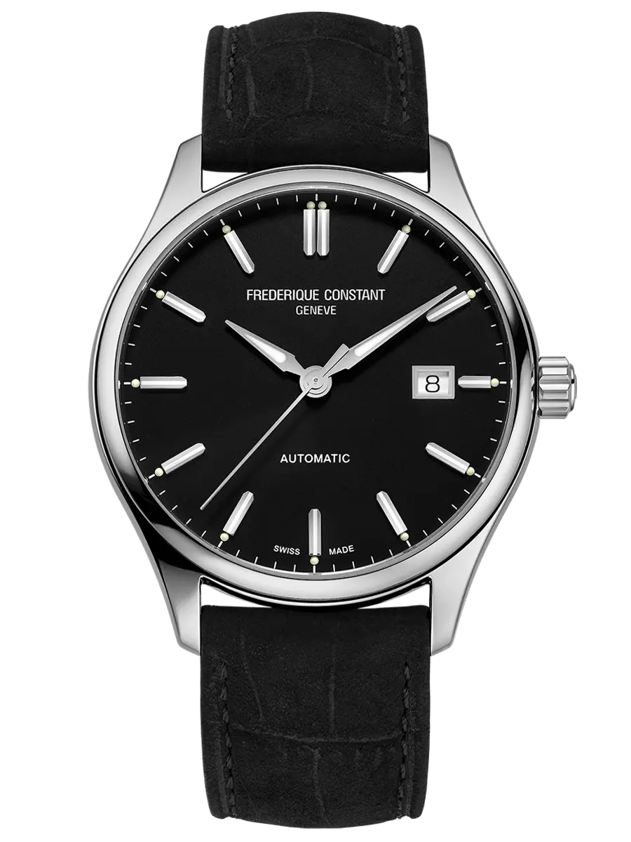 De Frederique Constant Classics Index FC-303NB5B6 heeft een verfijnd ontwerp met een zilverkleurige, roestvrijstalen behuizing en een zwarte wijzerplaat. Uitgerust met een Zwitsers automatisch uurwerk, saffierglas, datumfunctie en waterbestendigheid tot 5 ATM. Draag deze stijlvolle horloge met zijn zwarte leren band bij formele gelegenheden of zakelijke bijeenkomsten voor een elegante uitstraling.