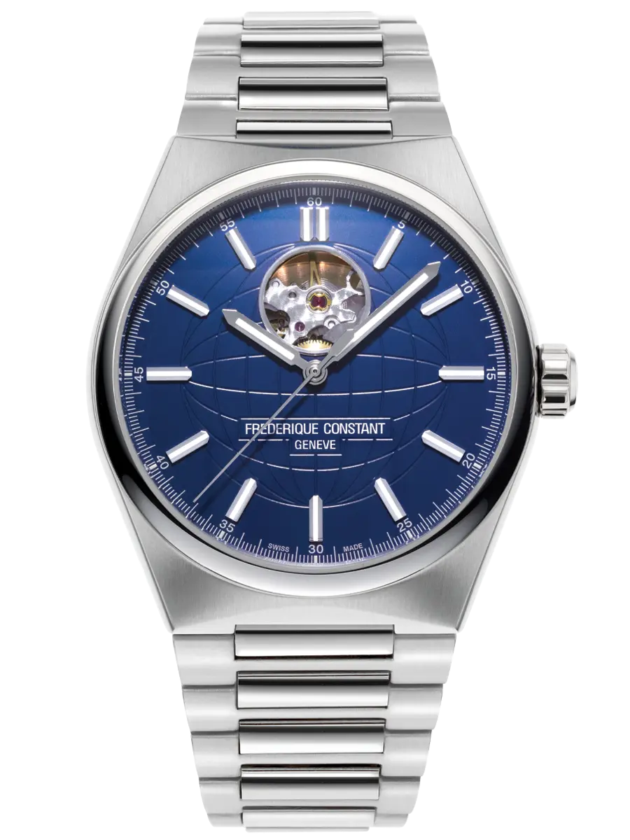 De Frederique Constant Highlife Heart Beat FC-310N4NH6B6 is een elegante polshorloge met een automatisch Zwitsers uurwerk. Het horloge heeft een blauwe analoge wijzerplaat met strepen, een roestvrijstalen kast van 41 mm met saffierglas en een zilverkleurige roestvrijstalen band. Perfect voor formele en dagelijkse gelegenheden.