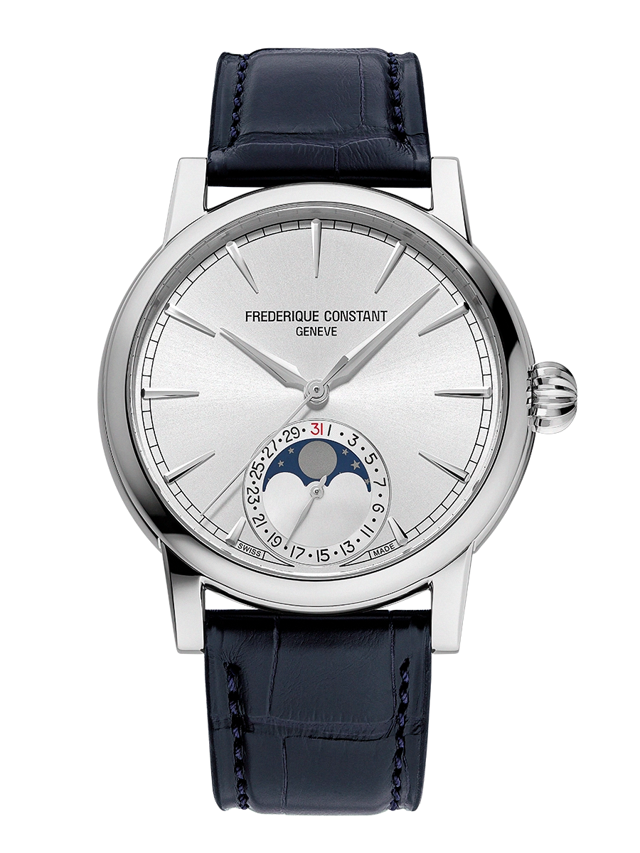 De Frederique Constant Moon Date FC-716S3H6 is een elegante polshorloge met een zilverkleurige wijzerplaat en kast van roestvrij staal. Het heeft een automatische Zwitserse beweging, saffierglas en is waterbestendig tot 5 ATM. Draag dit horloge bij formele gelegenheden voor een verfijnde uitstraling. 