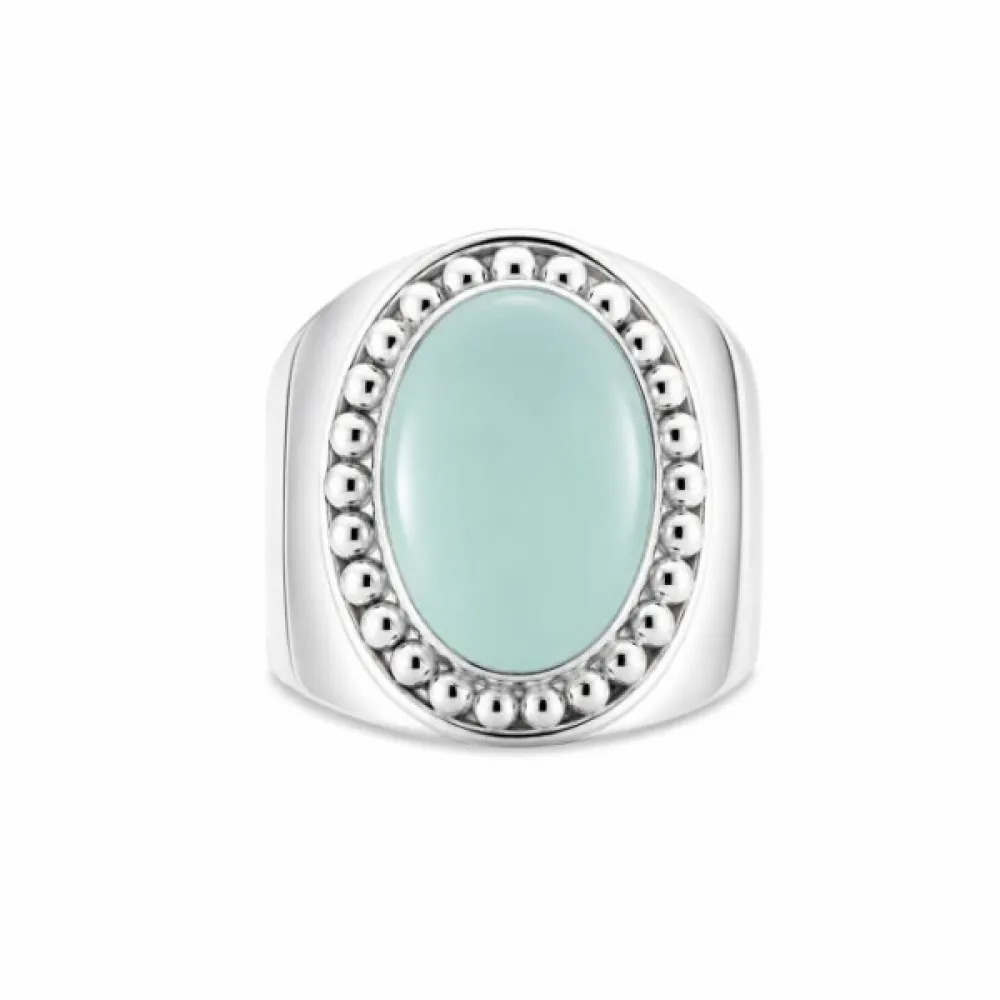 925 Zilveren ring mett een ovale, 14x10mm, cabouchon geslepen calcedoon.