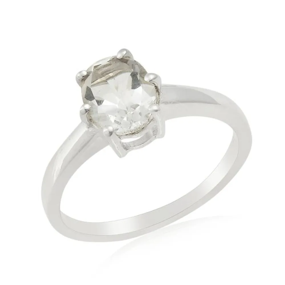 925 Zilveren ring met een ovale facet geslepen bergkristal(8x6mm)