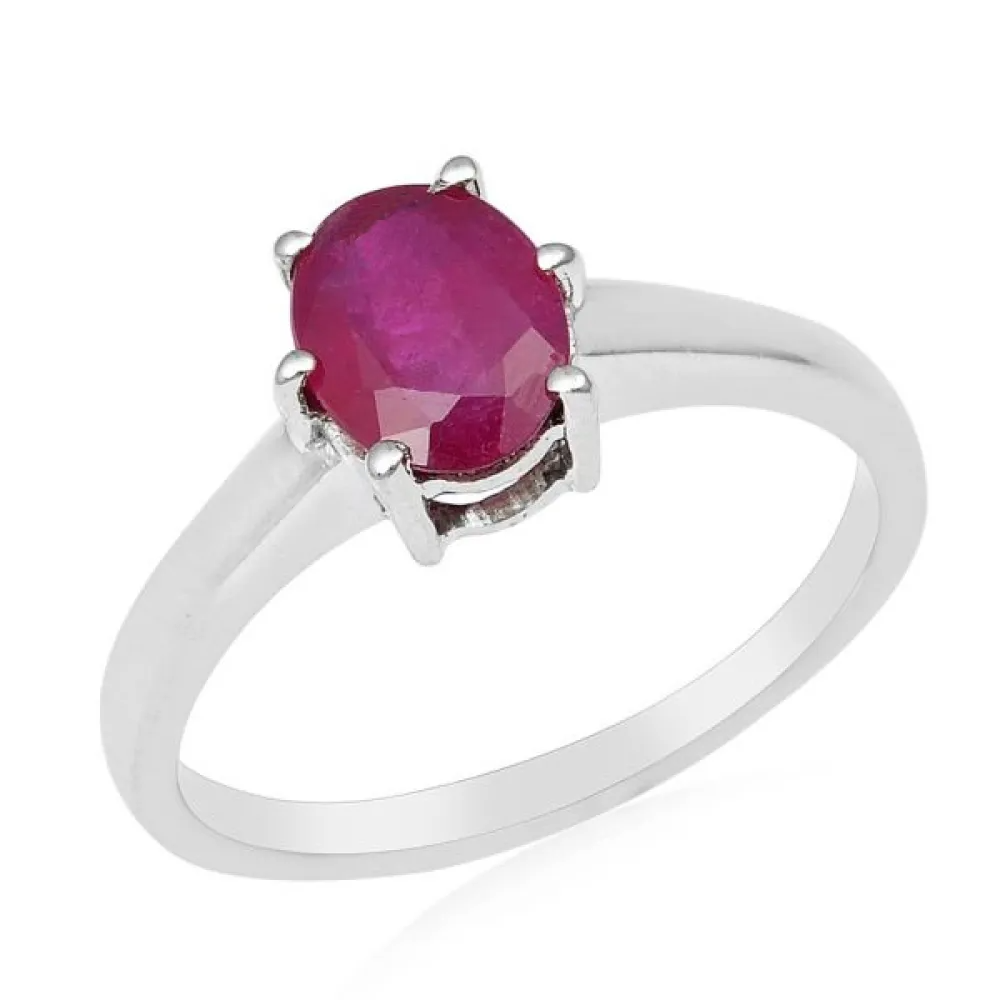 925 zilveren ring met een ovale, facet geslepen, robijn(8x6mm)