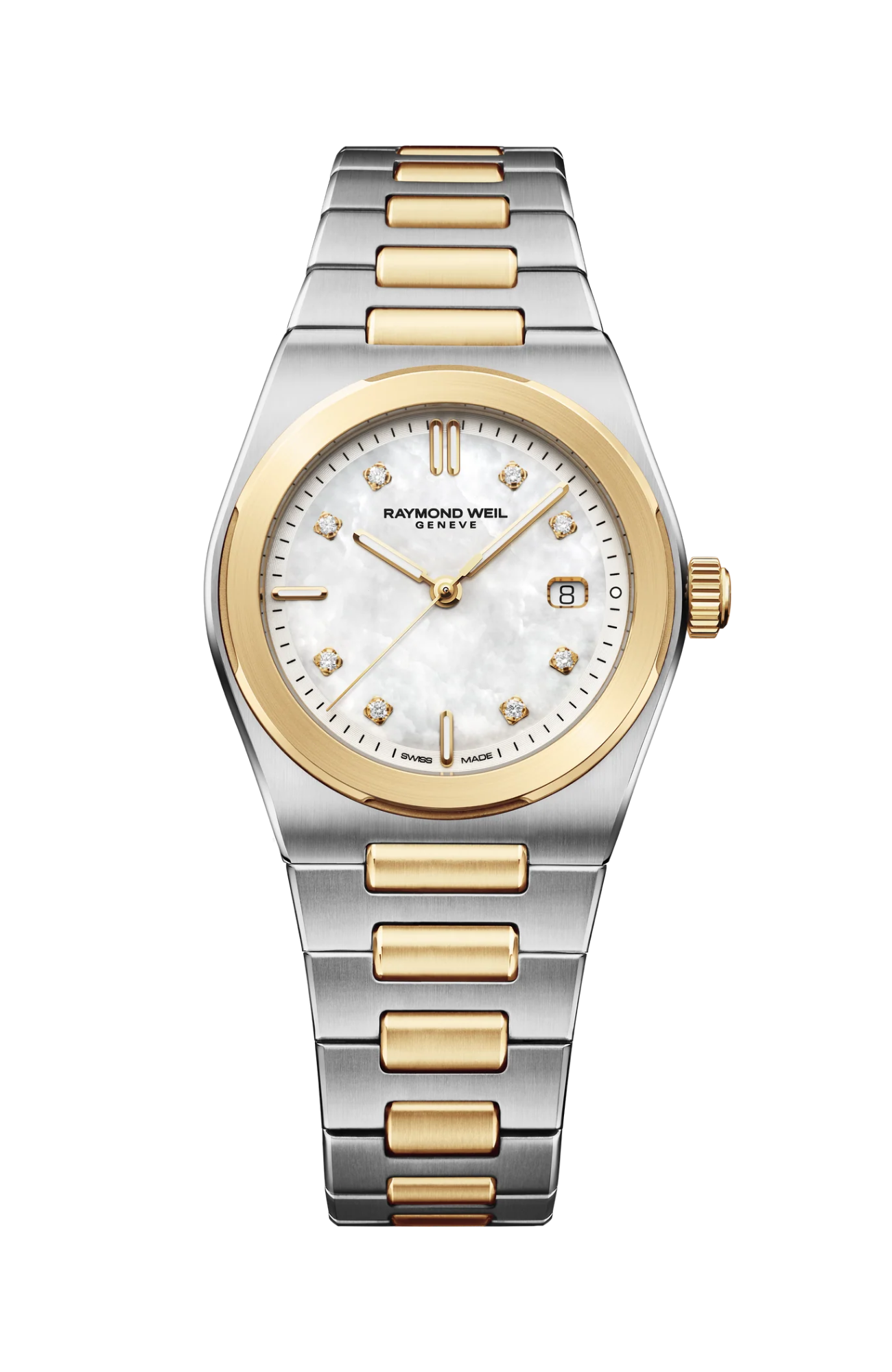 De ART-collectie combineert elegantie, functionaliteit en veelzijdigheid en weerspiegelt een ingetogen luxe. Het is het eerste horloge van RAYMOND WEIL met een ge&iuml;ntegreerde armband, versterkt door een opvallend architectonisch kastontwerp waarin gepolijste facetten en zorgvuldig gevormde rondingen naadloos samenkomen, het licht vangen en een subtiel samenspel van contrasterende afwerkingen onthullen.

 

Het ART-horloge onderscheidt zich door een sterke identiteit dankzij een opvallende kastarchitectuur, versterkt door gepolijste facetten en gecontroleerde rondingen die de lijnen defini&euml;ren. Het valt op door zijn strakke esthetiek, waarbij elke ronding nauwkeurig is ontworpen om de volumes subtiel te verfijnen.

 

Dit horloge wordt gekenmerkt door een opvallende lunette met fraai vormgegeven lijnen, die doorlopen in een ge&iuml;ntegreerde armband. De H-vormige schakels, afgewerkt met gepolijste facetten, worden verfijnd door subtiel afgeschuinde tussenschakels. Het geheel is ontworpen als een natuurlijke verlenging van de kast en vormt een vloeiend, perfect uitgebalanceerd silhouet, dat elegantie combineert met uitzonderlijk draagcomfort.

 

De afwerking benadrukt de uiterste precisie van deze constructie. Satijngeborstelde oppervlakken in combinatie met gepolijste facetten vangen het licht op en accentueren de contouren, waardoor elk detail prachtig uitkomt. Dit contrast in texturen tilt het hele uurwerk naar een hoger niveau, van de lunette tot de kast en de armband. Dit horloge van 30 mm wordt aangedreven door een quartz uurwerk, waardoor een ultradun profiel van slechts 7,5 mm mogelijk is, dat een verfijnde en ingetogen elegantie uitstraalt.

 

De geribbelde kroon, waarvan de geometrie die van de lunette weerspiegelt, is naadloos ge&iuml;ntegreerd en versterkt het eigentijdse karakter van het horloge. De ge&iuml;ntegreerde armband, ontworpen om de natuurlijke vorm van de pols te volgen, is essentieel voor de identiteit van de collectie en onderstreept de sportieve, chique stijl en veelzijdigheid.

 

De parelmoeren wijzerplaat, met zijn opvallende indexen en met diamanten bezette chatons, getuigt van nauwgezet vakmanschap, waarbij elk detail bijdraagt ​​aan de esthetische harmonie van het horloge. De gefacetteerde wijzers, gevuld met Super-LumiNova&reg;, garanderen een uitstekende leesbaarheid in alle lichtomstandigheden. Op drie uur is de datumweergave harmonieus ge&iuml;ntegreerd in de wijzerplaat. Een lichtgevende stip op de minutenmarkering zorgt voor een evenwichtige compositie en verbetert tevens de leesbaarheid. De wijzerplaat wordt beschermd door een saffierglas met een antireflecterende en vingerafdrukbestendige coating, wat optimale helderheid garandeert bij dagelijks gebruik.

 

De ART-collectie combineert elegantie en robuustheid. Het horloge is waterdicht tot 100 meter, terwijl de massieve achterkant van de kast een ideaal oppervlak biedt voor een persoonlijke gravure. Dit Zwitserse horloge omarmt een nieuwe realiteit en past zich moeiteloos aan elk moment aan. Verfijnd en sportief, eigentijds en tijdloos, het beweegt zich met gemak door het dagelijks leven &ndash; van kantoor tot reizen, van het stadsleven tot elegante avonden uit.