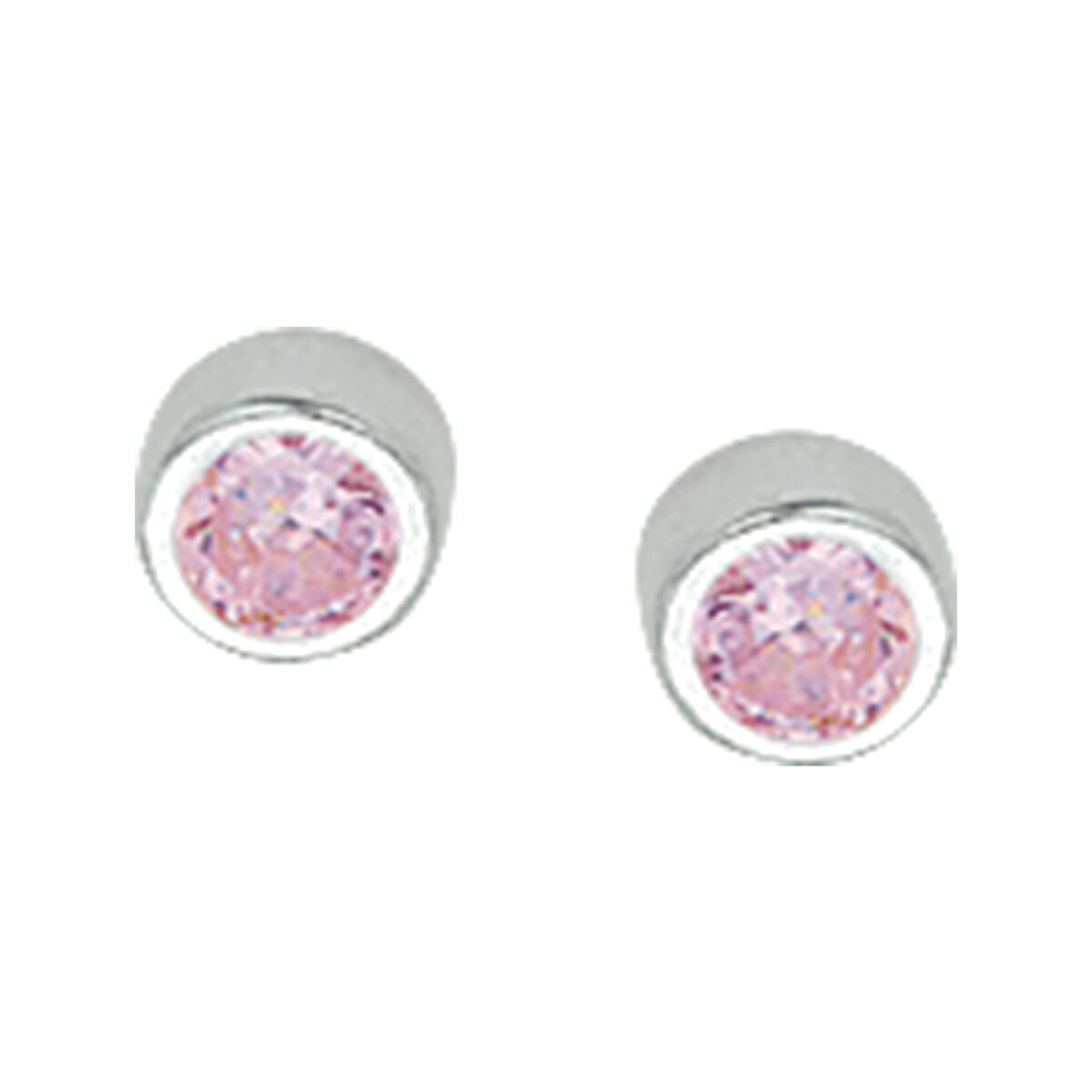 Huismerk Zilver oorknop roze zirkonia