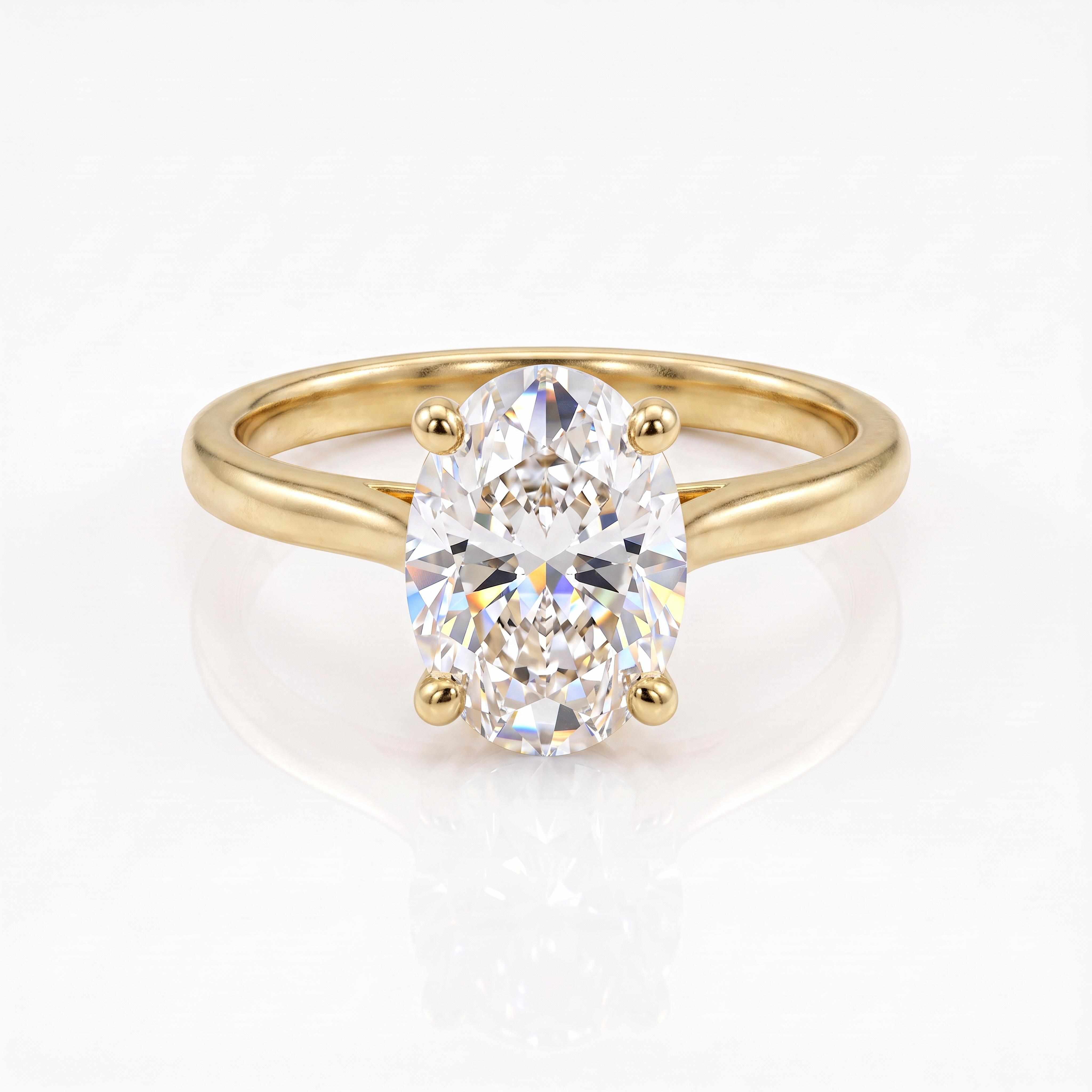 Exclusieve massief 18 karaat geelgouden verlovingsring met een adembenemende ovale lab grown diamant van 2.0 caraat (D-kleur, VS1 zuiverheid). Inclusief officieel IGI certificaat en kosteloos op maat gemaakt in ons atelier te Amsterdam. Bekijk en pas deze droomring bij Juwelier Rijk.