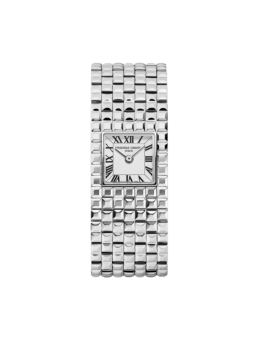 De Frederique Constant Classics Manchette FC-200WR1MC6B is een elegante dameshorloge met een vierkante roestvrijstalen kast en zilverkleurige band. Met zijn minimalistisch wit cijferblad en analoge Romeinse wijzerplaat is dit horloge perfect voor elke gelegenheid. Draag het met formele en casual outfits om uw stijl moeiteloos te verfijnen. 