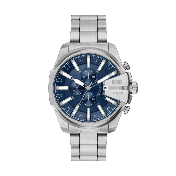 Diesel horloge model DZ4721 staal met stalen band uit de Mega Chief Slim Collectie. 5 ATM waterdicht.