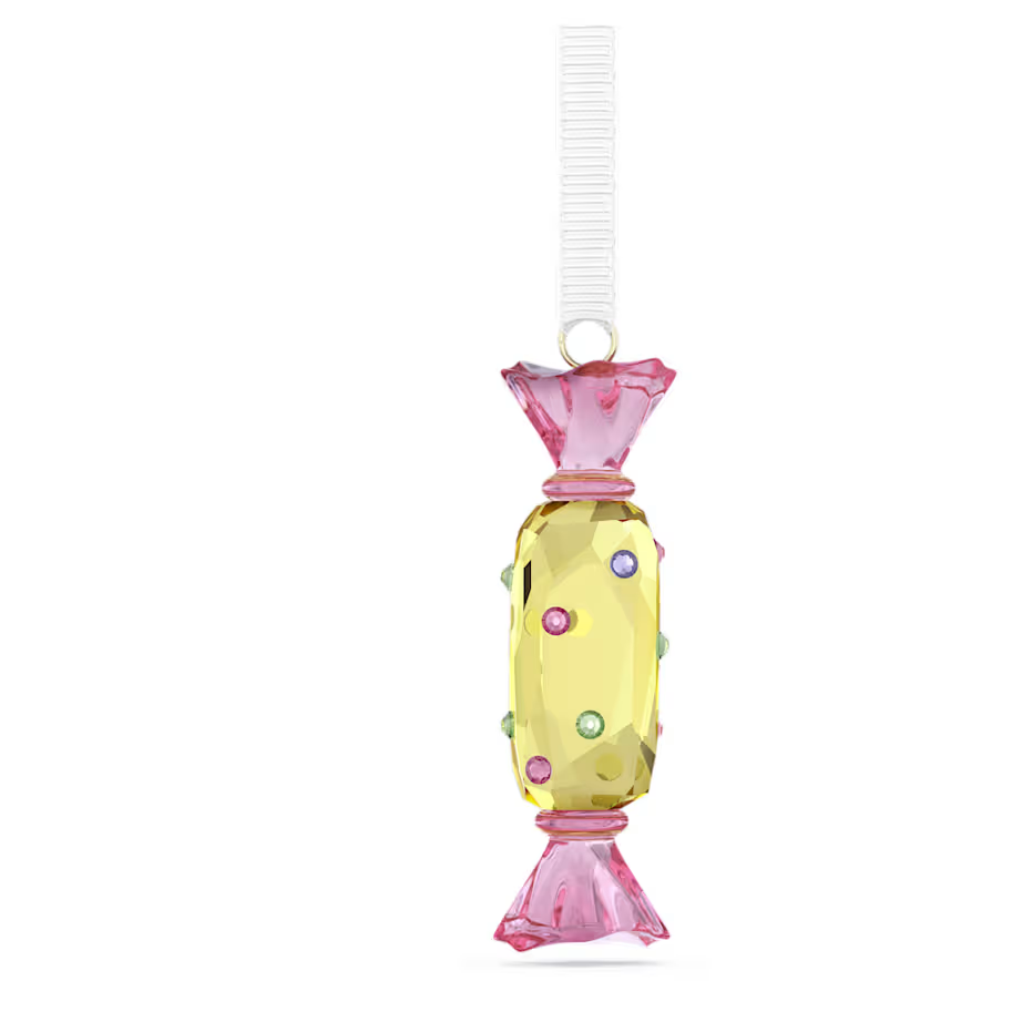 Dit geel-roze snoepornament is een verleidelijke traktatie voor uw kerstversiering. Het is omhuld met 278 facetten en heeft extra kristallen voor een stippenpatroon. Combineer het met de andere Holiday Cheers Dulcis-creaties van Swarovski om uw interieur te transformeren met feestelijke extravagantie. Decoratief voorwerp. Geen speelgoed. Niet geschikt voor kinderen jonger dan 15 jaar.

Artikelnr.: 5742102
Collectie:  Holiday Cheers
Formaat: 5.8 x 1.4 x 1.6 cm
Ontwerper:  Edith Mair
Materiaal:  Kristallen, Polyester, Metaal met champagnegoudkleurige afwerking
Kleur:  Meerkleurig