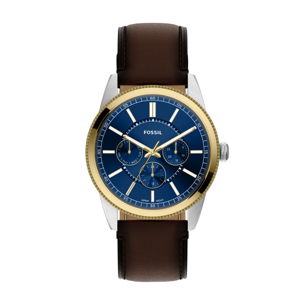Fossil pols horloge model FS6189 staal met leren band uit de Pearson Collectie. 5 ATM waterdicht.