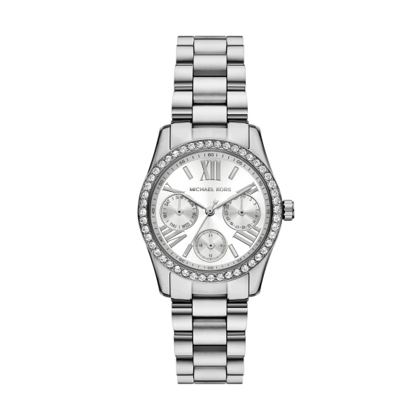 De Michael Kors Mini Lexington Pav&eacute; Silver-Tone Watch MK4979 combineert een elegant ontwerp met functionaliteit. Met een roestvrijstalen band en een kast van metaal, is het antiallergisch en nikkelvrij. Uitgerust met quartz beweging, analoge weergave en Romeinse cijfers. Perfect voor formele en dagelijkse outfits, biedt deze waterdichte, ronde horloge met witte wijzerplaat en sierdiamanten een stijlvolle uitstraling.