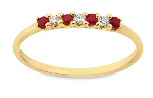 Materialen: 14 Karaats goud
Materiaal kleur: Geel
Stenen: Robijn , Natuurlijke diamant
Diamant karaatgewicht: 0,06
Diamant zuiverheid: SI (Small Inclusions)
Diamant kleur: GH